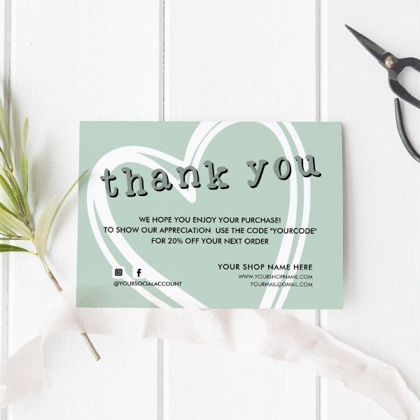 Modern ORDER INSERT trendy thank you Sage green