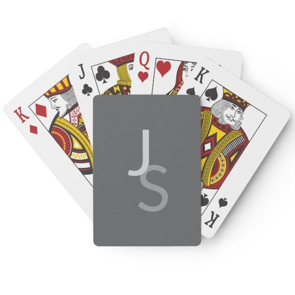 Modern Overlapping Monogrammed Initials | Gray Poker Cards