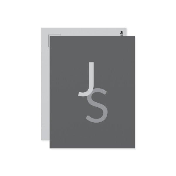 Modern Overlapping Monogrammed Initials | Gray Postcard