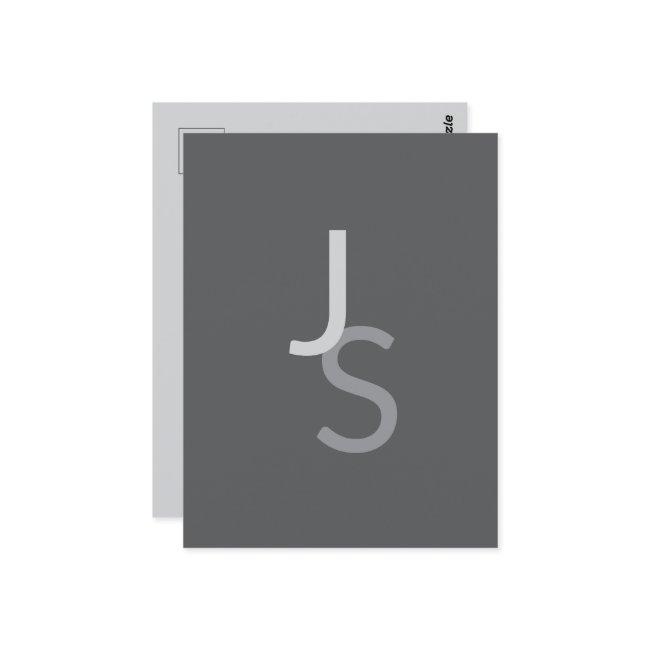 Modern Overlapping Monogrammed Initials | Gray Postcard