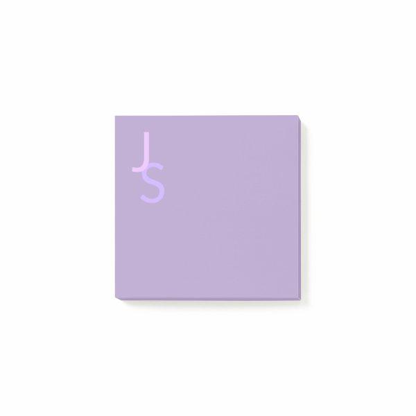 Modern Overlapping Monogrammed Initials | Purple Post-it Notes