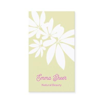 Modern Pastel Green Leaves Branch Pink Script