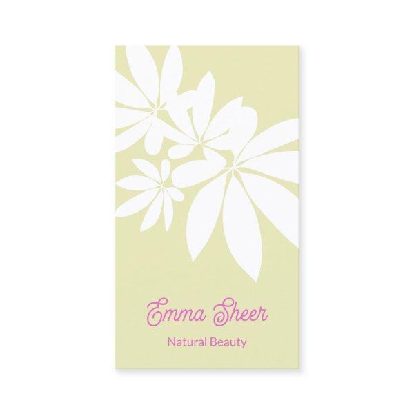 Modern Pastel Green Leaves Branch Pink Script