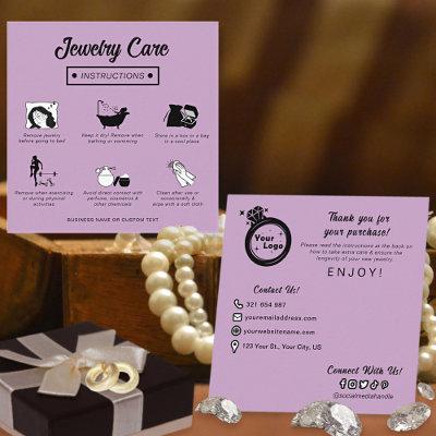 Modern Pastel Lilac Jewelry Care Guide Minimalist  Enclosure Card