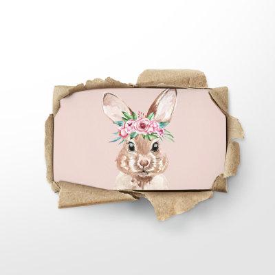Modern Pastel Pink Watercolor Bunny With Flowers