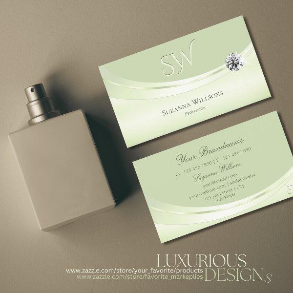Modern Pastel Sage Green with Monogram and Diamond