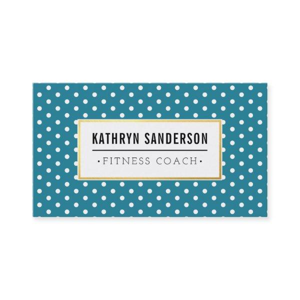 MODERN PATTERN gold logo polka dot teal blue white