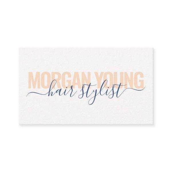 Modern peach blue hair stylist script signature