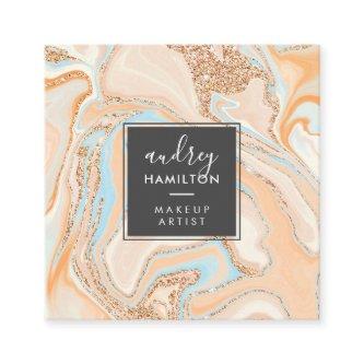 Modern peach blue marble rose gold glitter makeup square