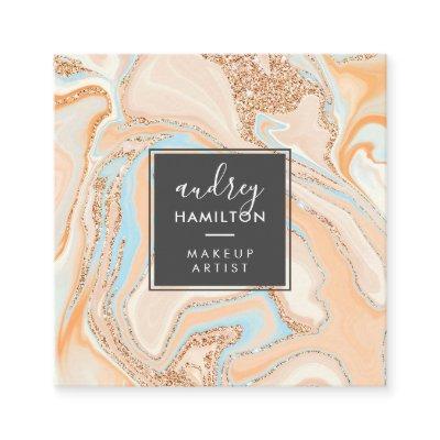 Modern peach blue marble rose gold glitter makeup square