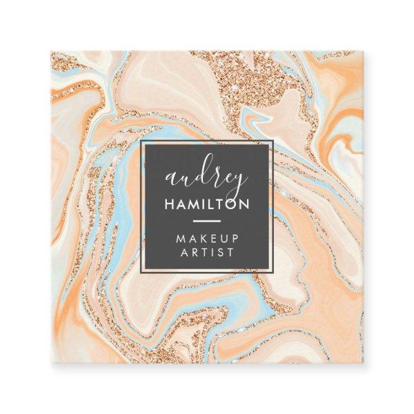 Modern peach blue marble rose gold glitter makeup square