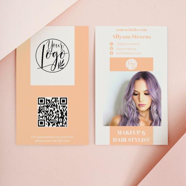 Modern peach makeup hair photo qr code logo
