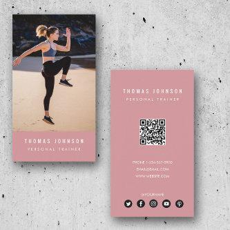 Modern Personal Trainer Fitness Photo QR Code Pink