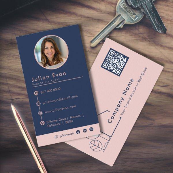 Modern Photo House Logo Blush Navy Blue Realtor