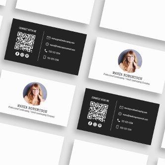 Modern Photo Minimalist QR Code Social Media Black