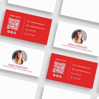 Modern Photo Minimalist QR Code Social Media Red