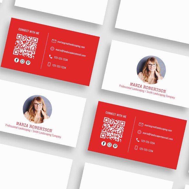 Modern Photo Minimalist QR Code Social Media Red