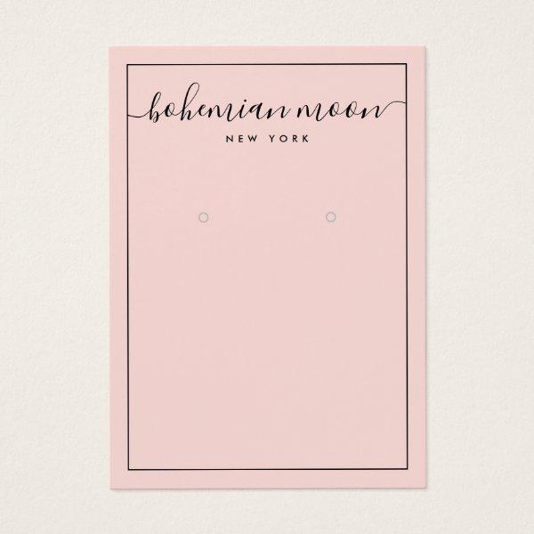 Modern pink and black script earring display card