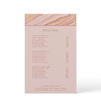 Modern Pink and Gold Abstract Elegant Price List