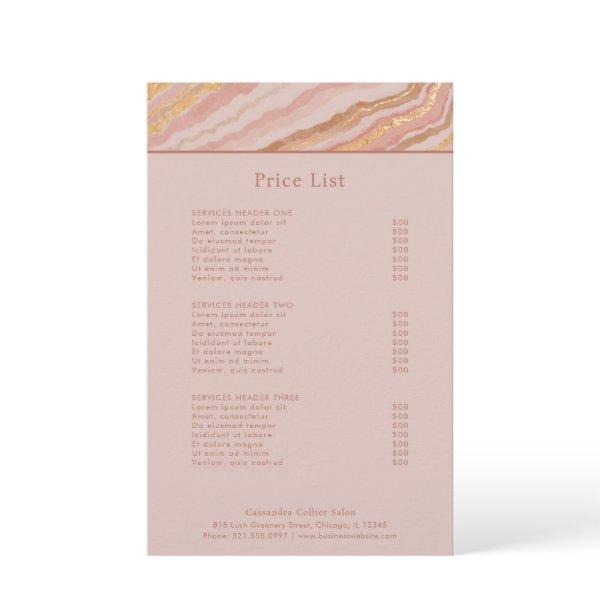 Modern Pink and Gold Abstract Elegant Price List