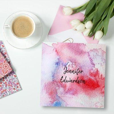 Modern pink blue red watercolor splatter splash square