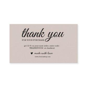Modern pink blush thak you card for small business