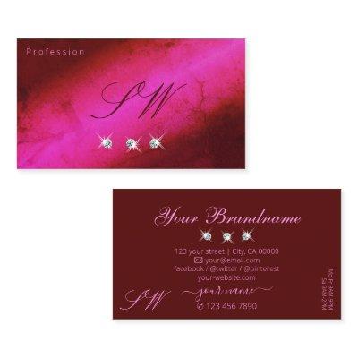 Modern Pink Burgundy Sparkling Diamonds Monogram