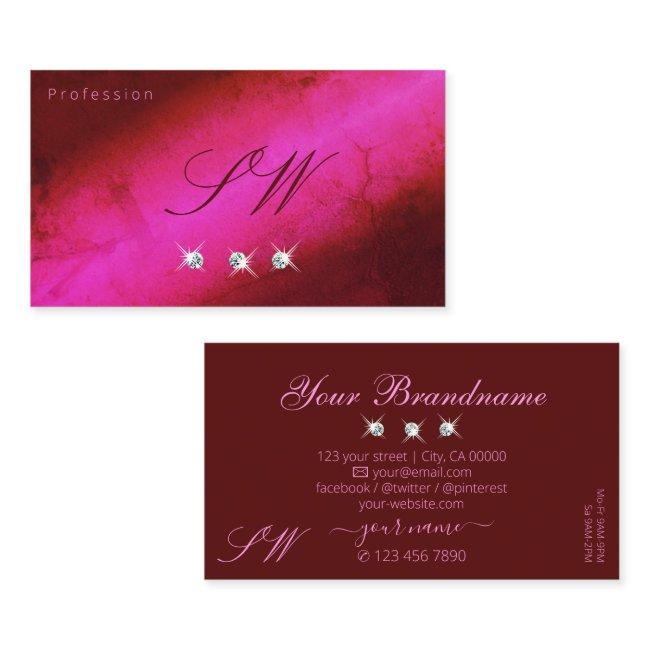 Modern Pink Burgundy Sparkling Diamonds Monogram