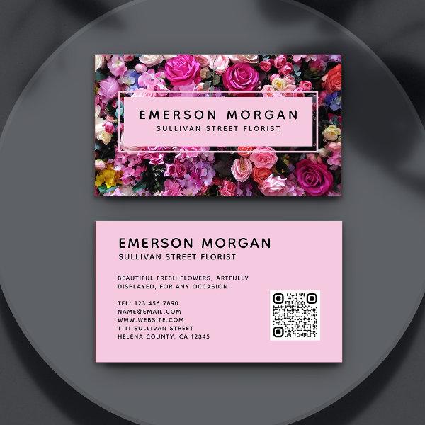 Modern Pink Flowers QR Code Florist