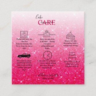 Modern Pink Glitter Cake Care  Square Business Car Square
