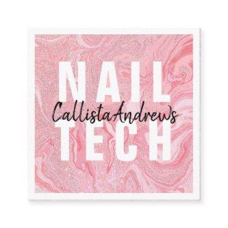 Modern Pink Glitter Liquid Marble Nail Tech Square