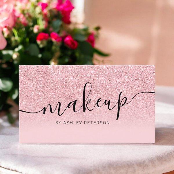 Modern pink glitter sparkles script makeup
