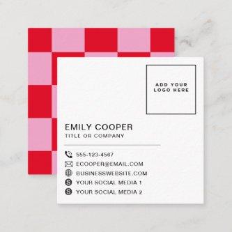 Modern Pink Red | Checker Checkerboard Your Logo Square