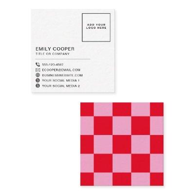 Modern Pink Red | Checker Checkerboard Your Logo Square