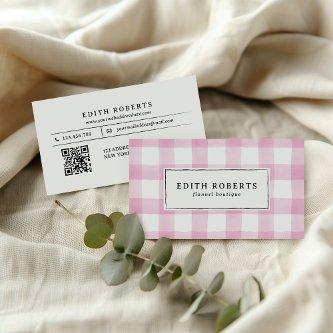 Modern Pink Watercolor Buffalo Plaid QR CODE