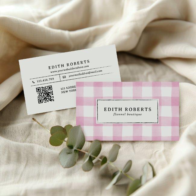 Modern Pink Watercolor Buffalo Plaid QR CODE