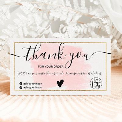 Modern pink watercolor gold foil order thank you