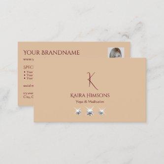 Modern Plain Beige with Monogram Photo and Jewels