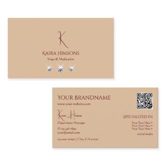 Modern Plain Beige with Monogram QRCode and Jewels