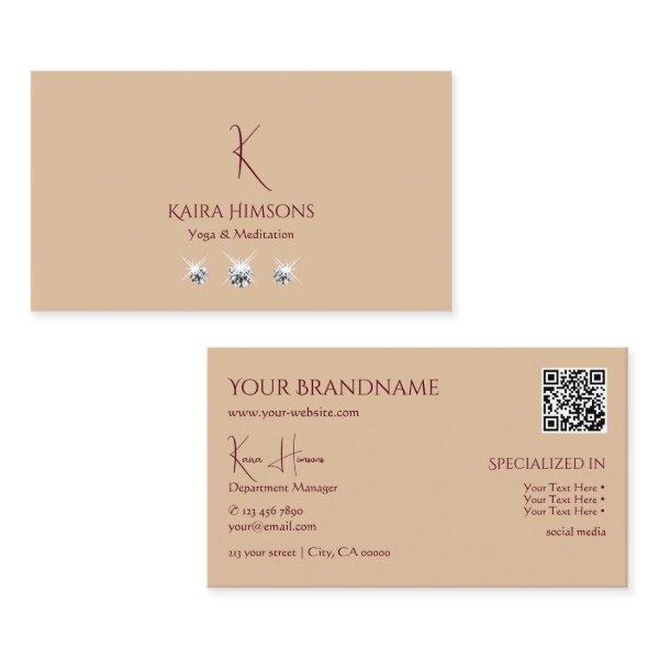 Modern Plain Beige with Monogram QRCode and Jewels