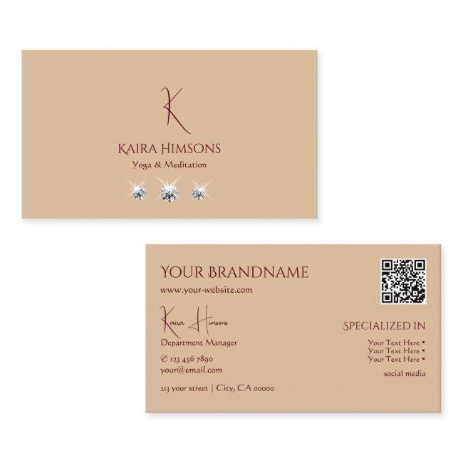 Modern Plain Beige with Monogram QRCode and Jewels