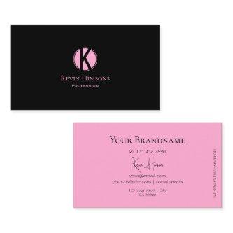 Modern Plain Black and Pink with Monogram Simple