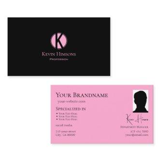 Modern Plain Black Pink with Monogram and Photo