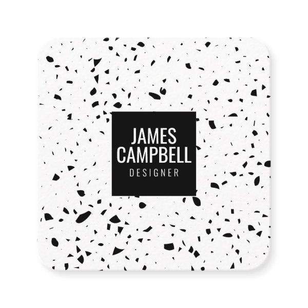Modern plain black white terrazzo marble pattern square