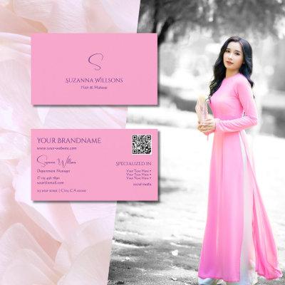 Modern Plain Light Pink with Monogram and QR Code
