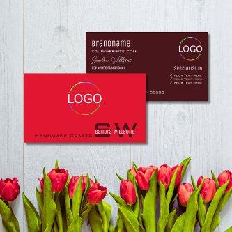 Modern Plain Red Burgundy with Monogram and Logo