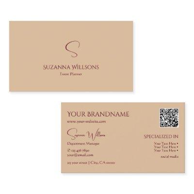 Modern Plain Tan Beige with Monogram and QR Code