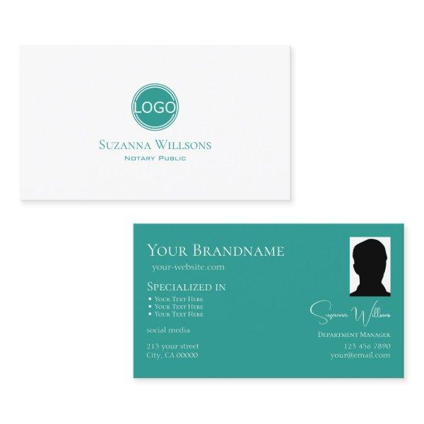 Modern Plain White Teal Circle with Logo and Photo