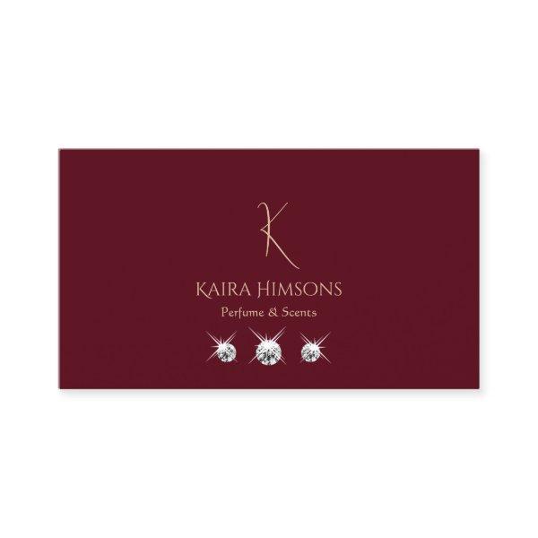 Modern Plain Wine Red with Monogram and Jewels