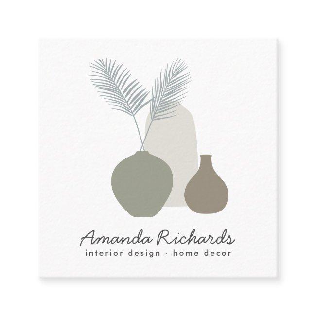 Modern pottery decor plants boho green soft pastel square